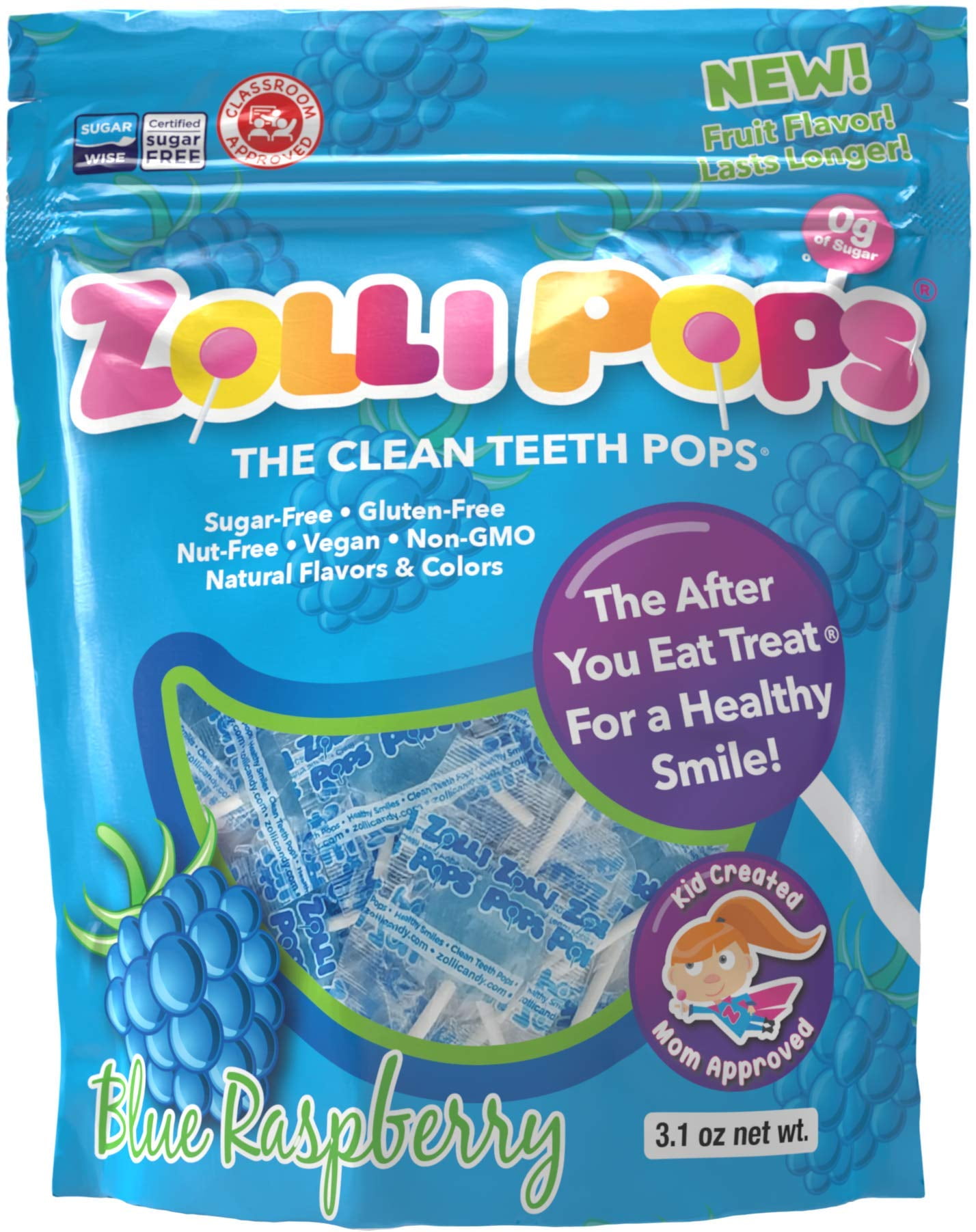 Zollipops Clean Teeth Lollipops, Blue Raspberry, 6.2 Ounce - Walmart.com