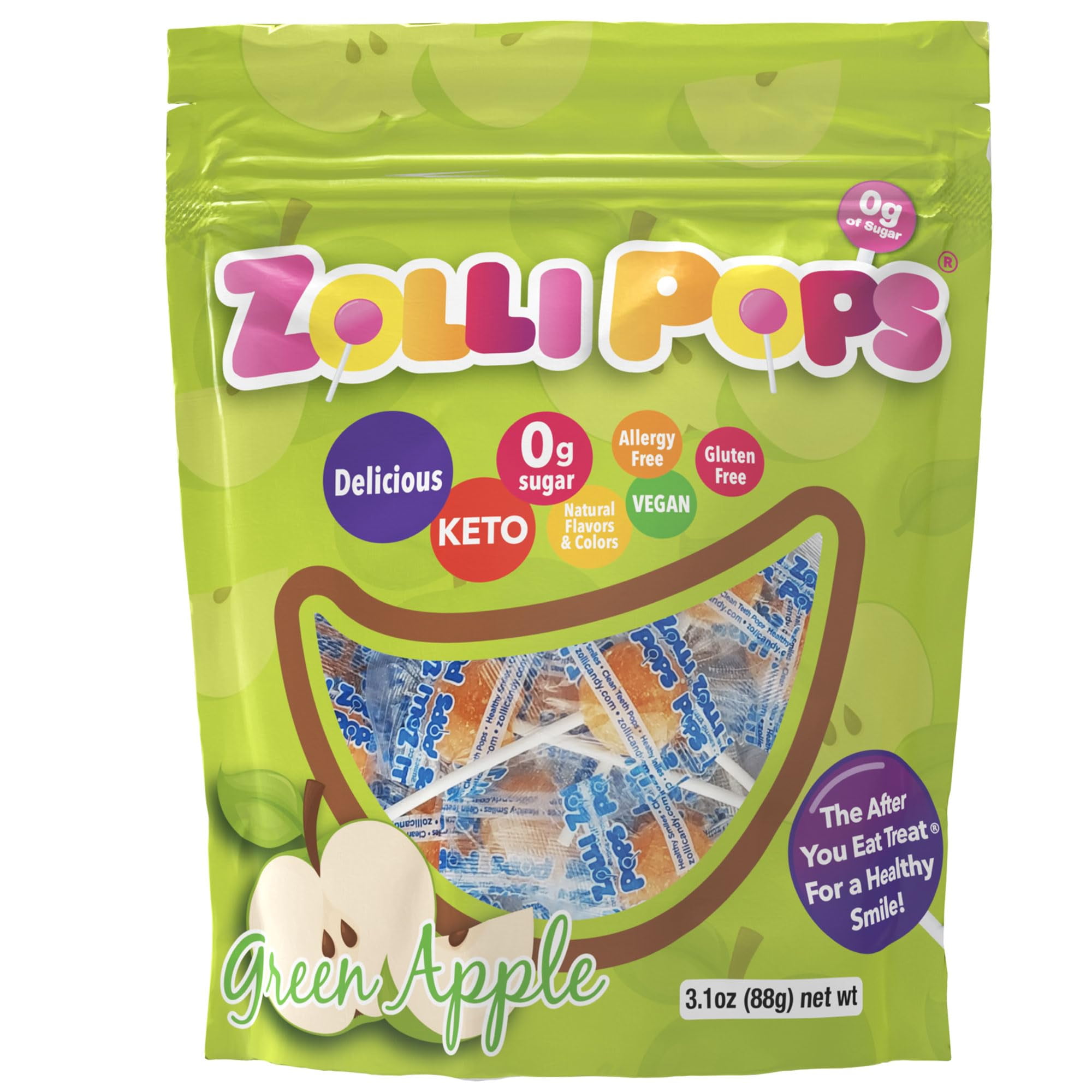 Zollipops Clean Teeth Lollipops, MMF7 Green Apple, 6.2 Ounce Enjoy