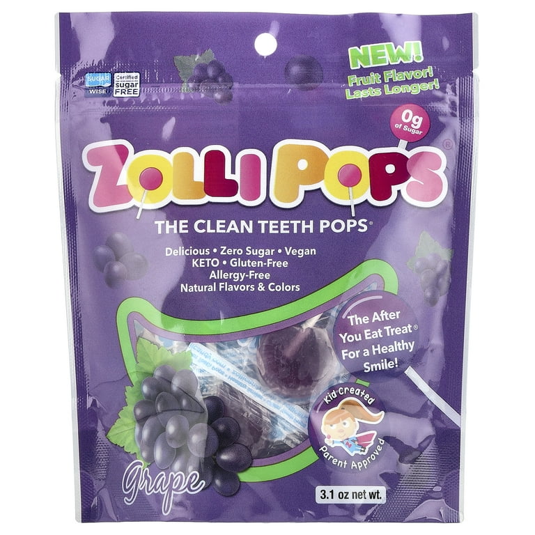 dhapsy° Zollipops Grape, Clean Teeth Anti-Cavity Lollipops, 3.1 Oz