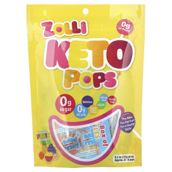 ZOLLIPOPS Keto Pops®, Sugar Free Fruit Lollipops, Allergen Free, Gluten Free, Approx. 23-25 Pops, 5.2 oz (147 G)