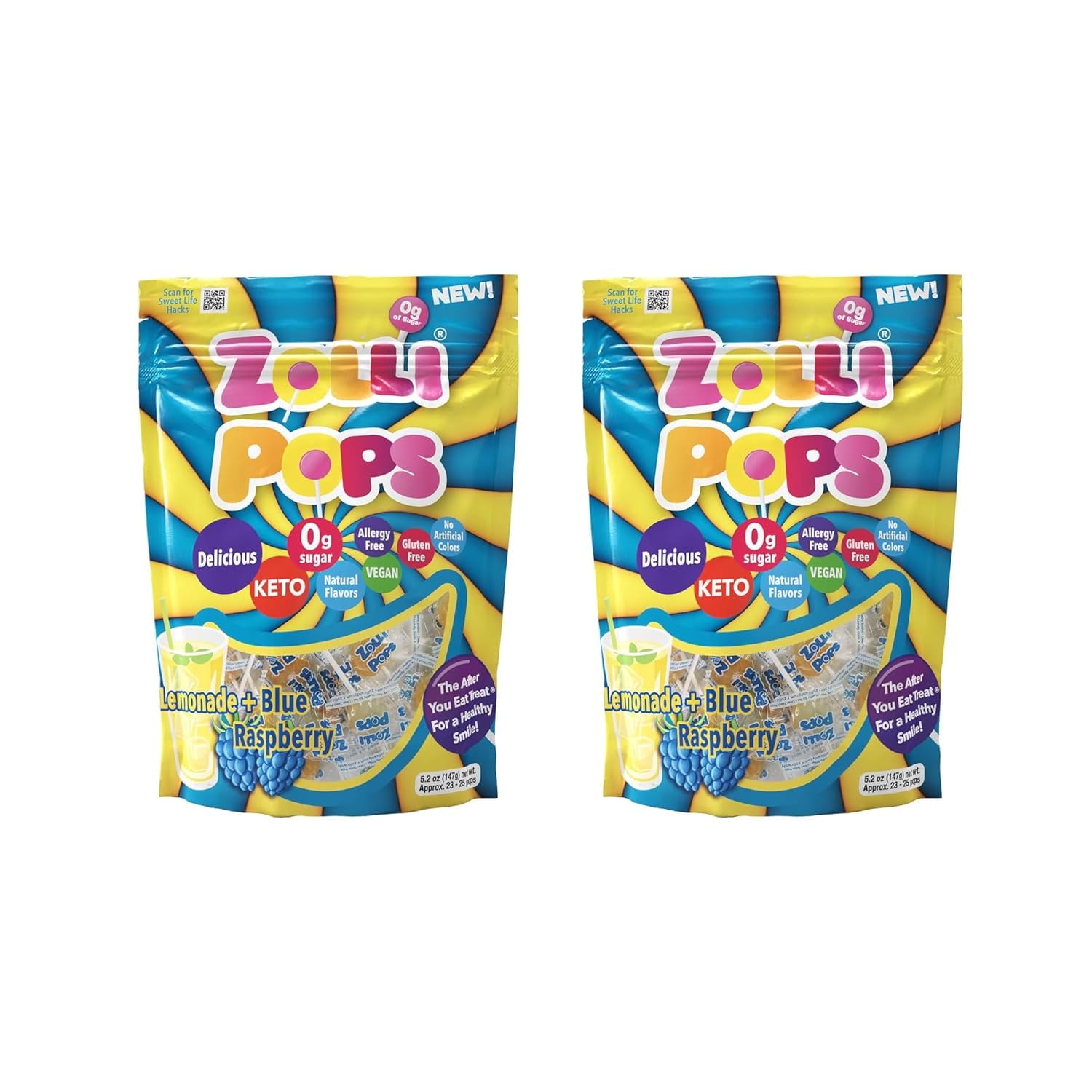 Zollipops Lemonade & Blue Raspberry Lollipops, 5.2 oz Bag