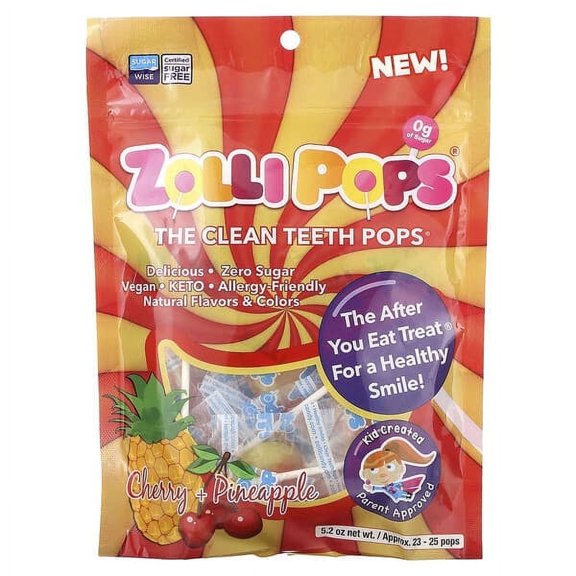 Zollipops, The Clean Teeth Pops, Cherry + Pineapple, Approx. 23-25 Pops, 5.2 oz
