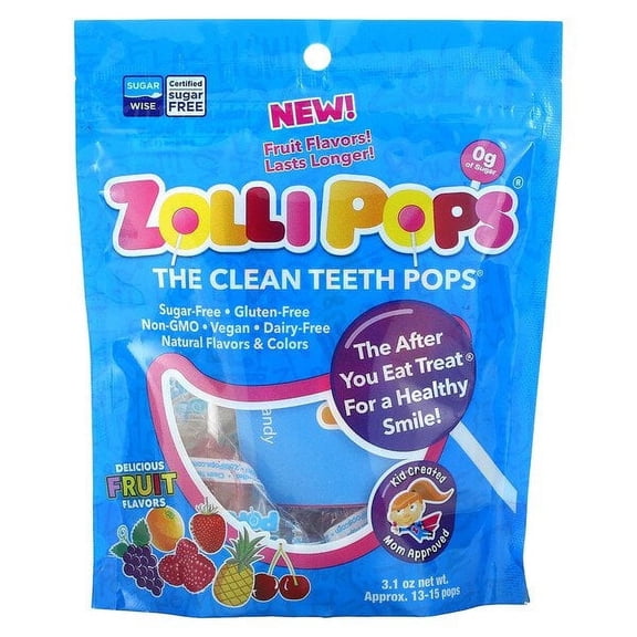 Zollipops, The Clean Teeth Pops, Delicious Fruit Flavors , Approx. 13 - 15 Pops, 3.1 oz Pack of 4