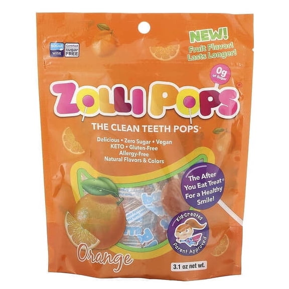 Zollipops, The Clean Teeth Pops, Orange, 3.1 oz Pack of 2