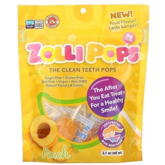 Zollipops, The Clean Teeth Pops, Peach, 3.1 oz Pack of 3