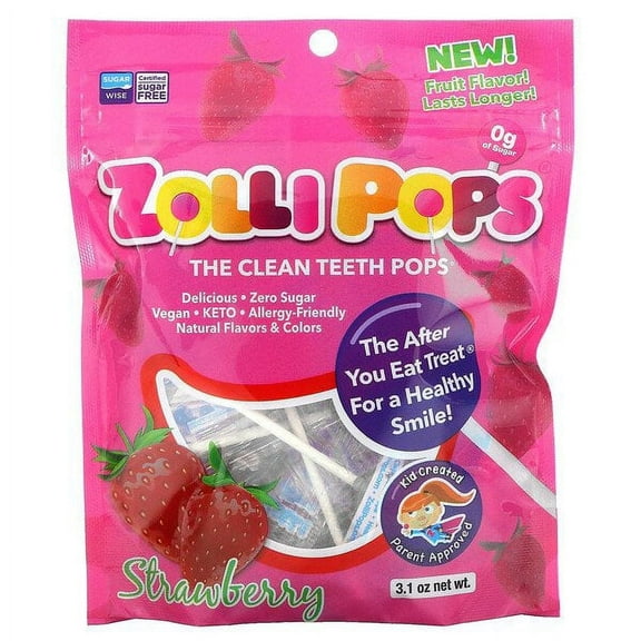 Zollipops, The Clean Teeth Pops, Strawberry, 3.1 oz Pack of 3