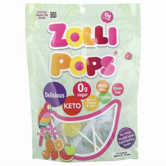 Zollipops, The Clean Teeth Pops, Tropical Fruit, 5.2 oz Pack of 2