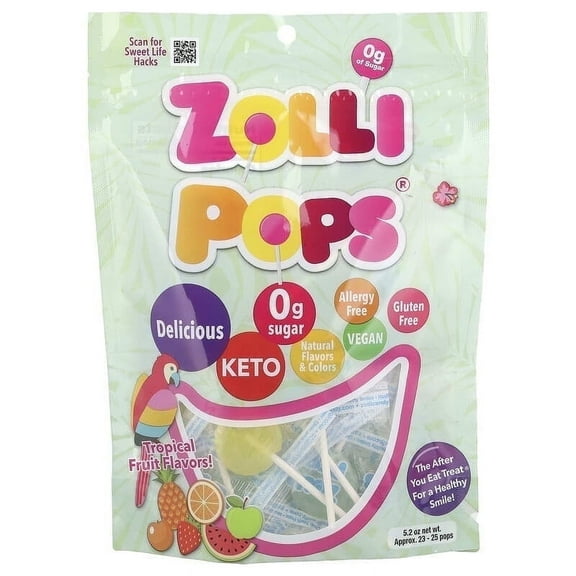 Zollipops, The Clean Teeth Pops, Tropical Fruit, 5.2 oz Pack of 4