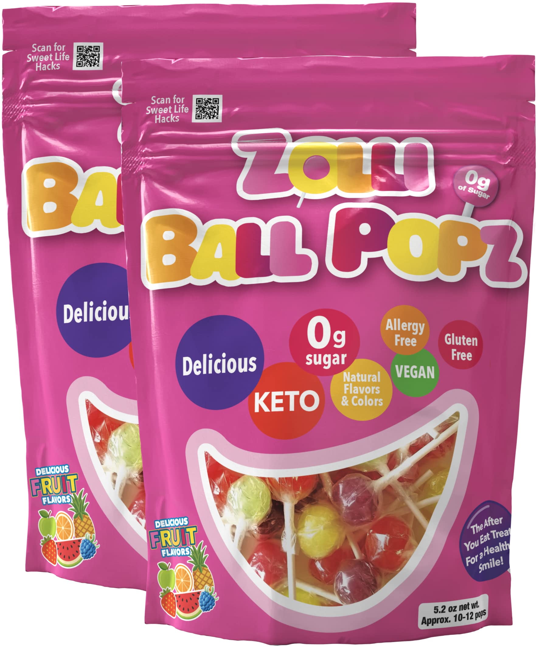 Zollipops Zolli Ball Popz Lollipops Clean Teeth, Natural Fruit Flavor