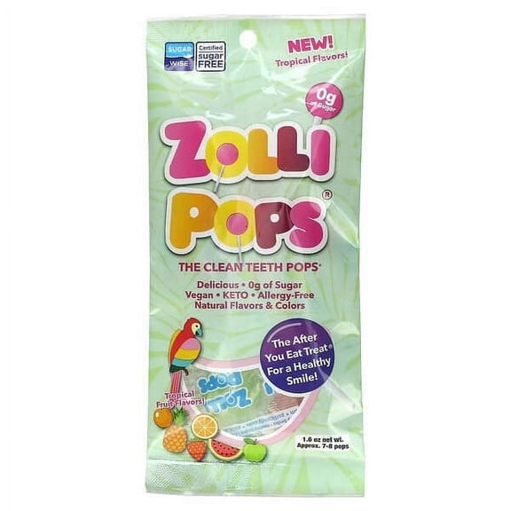 Zollipops, Zolli Pops, The Clean Teeth Drops, Tropical Fruit, Approx. 7-8 Pops, 1.6 oz Pack of 3