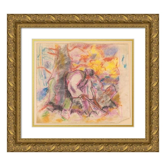 Zolo Palugyay 14x12 Gold Ornate Wood Frame and Double Matted Museum Art Print Titled - Hoeing (1925-1933)