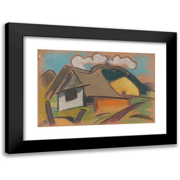 Zolo Palugyay 18x13 Black Modern Framed Museum Art Print Titled - Cottages in the Mountains (1931)
