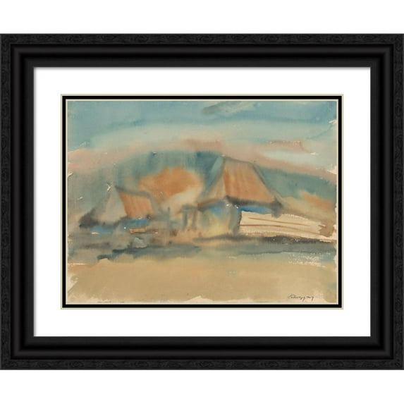 Zolo Palugyay 18x15 Black Ornate Wood Framed Double Matted Museum Art Print Titled - Hamlet in the Morning Mist (1929)