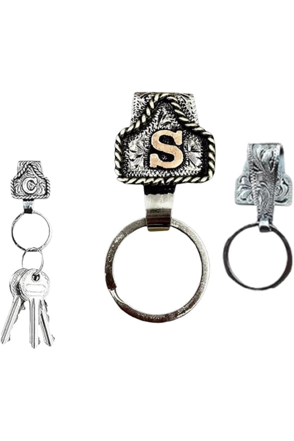 Vintage Handmade Letter Initial Keychain Clip - Western Style Alphabet Keychain with Cow Tag