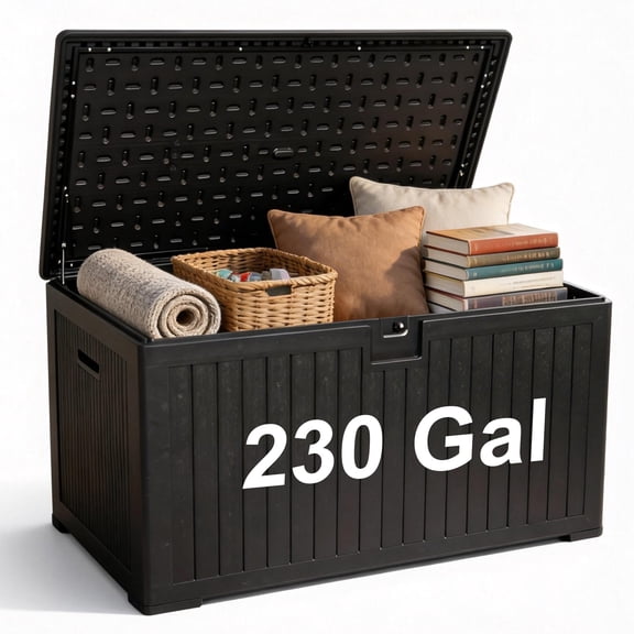 Zolyndo 230 Gallon Outdoor Storage Box Waterproof, Extra Large Plastic Outside Deck Box Weatherproof, Resin Patio Storage Bin with Lock and Lids for Cushion, Black
