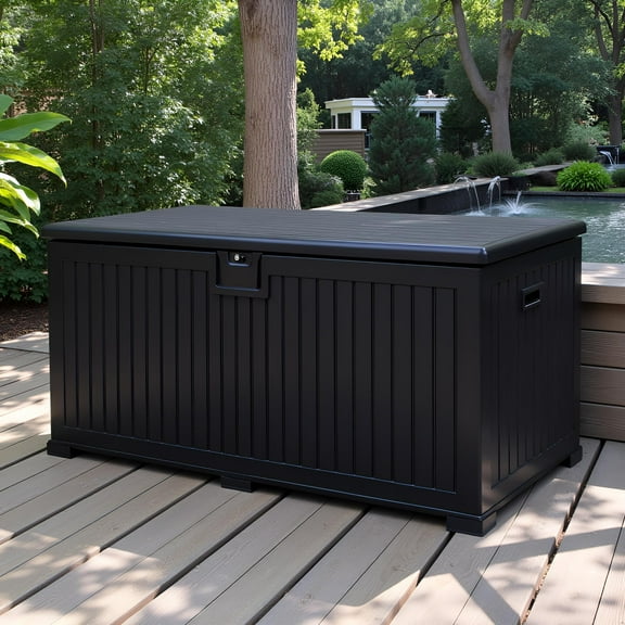 Zolyndo 230 Gallon Outdoor Storage Box Waterproof, Extra Large Plastic Outside Deck Box Weatherproof, Resin Patio Storage Bin with Lock and Lids for Cushion, Black