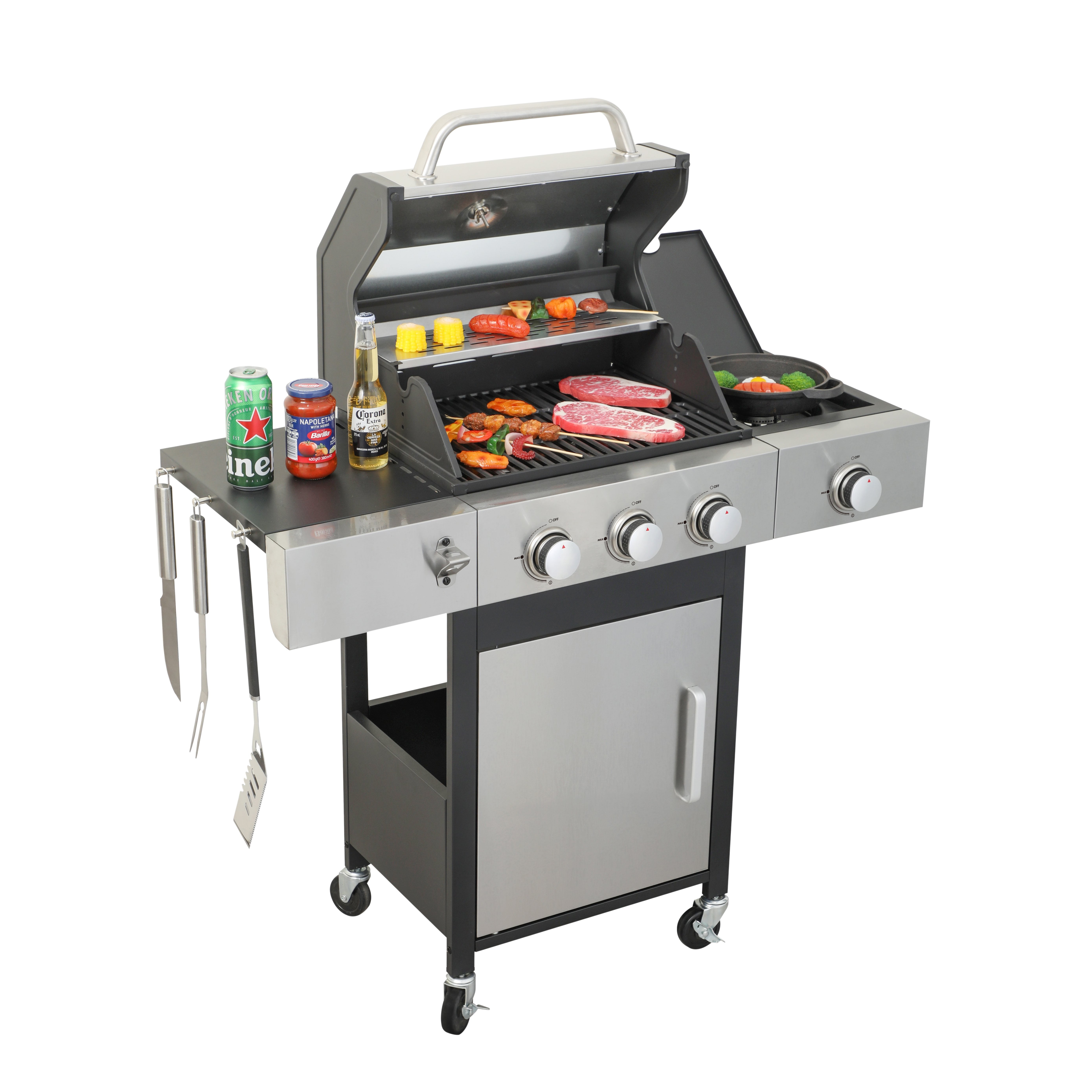 Zolyndo 3Burners Propane Gas Grill Outdoor with Side Burner