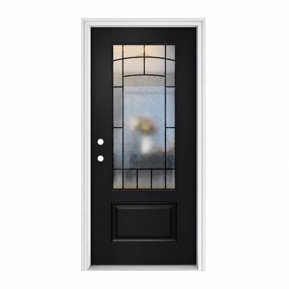 Zolyndo 36"x80" 36"x80" Fiberglass Entry Door with Vinyl Frame, Right-Hand Inswing, 3/4 View Cloud Pattern Glass, 4-9/16 Vinyl Frame, LVL Stiles, Painted Fiberglass Slab, for Home Entrance, Black