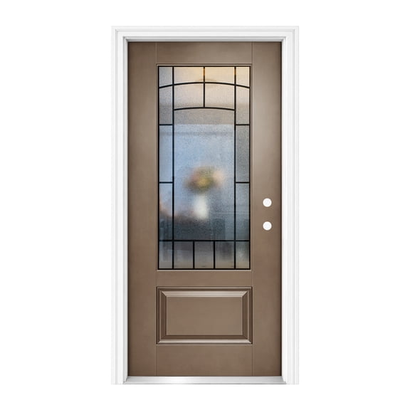 Zolyndo 36"x80" Fiberglass Entry Door with Vinyl Frame, Left-Hand Inswing, 3/4 View Cloud-Pattern Glass, 4-9/16 Vinyl Frame, Painted Fiberglass Skin,for Home Entrance,Brown