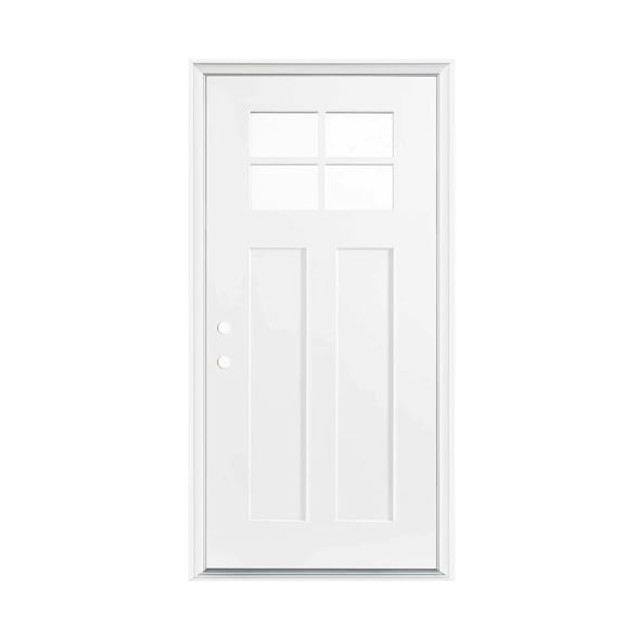 Zolyndo 36"x80" Fiberglass Front Door, Right Hand Inswing Entry Door with 4-Lite 22"x15" Clear Glass, Modern Exterior Door for Home Entrance with White 4-9/16" PVC Frame and Brickmould, White
