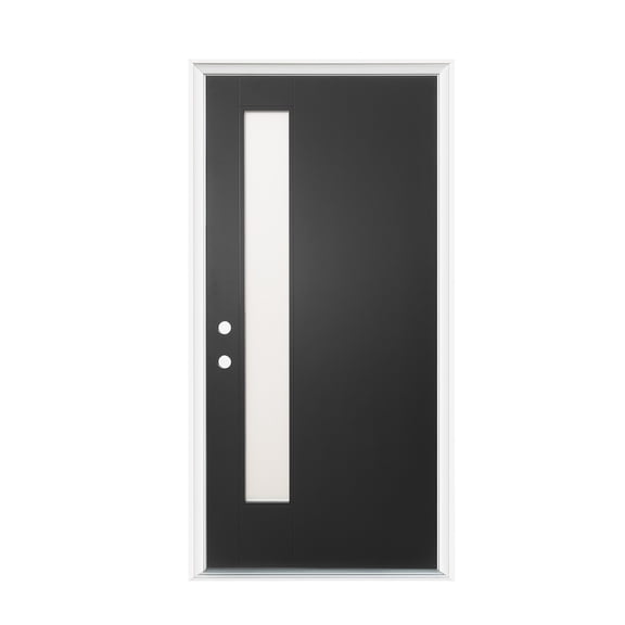 Zolyndo 36"x80" Fiberglass Front Door, Right Hand Inswing Entry Door with 8"x64" Frosted Glass, Modern Exterior Door with Smooth Skin and White 4-9/16" PVC Frame for Home Entrance, Black