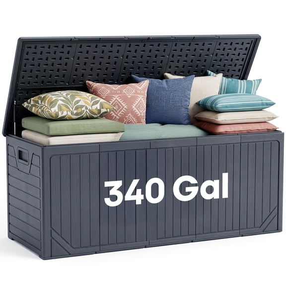 Zolyndo 370 Gallon Outdoor Storage Box Waterproof, Extra Large Plastic Outside Deck Box Weatherproof, Resin Outdoor Cushion Storage Container with Lock and Lids for Cushion and Pool Equipment, Black