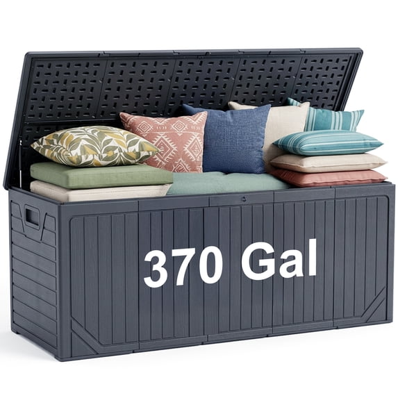 Zolyndo 370 Gallon Outdoor Storage Box Waterproof, Extra Large Plastic Outside Deck Box Weatherproof, Resin Outdoor Cushion Storage Container with Lock and Lids for Cushion and Pool Equipment, Black