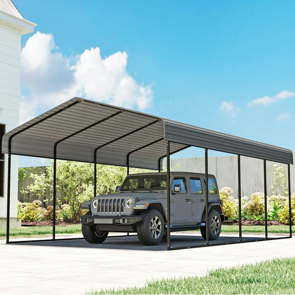 Zolyndo Heavy Duty 12x20FT Metal Carport with Galvanized Steel Roof, Outdoor Car Shelter Garage Canopy for Cars, Trucks, Boats, Dark Gray