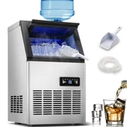 Commercial Ice Maker 120lb Stainless Steel Bar Restaurant Built-in Ice Cube Machine 120LBS/24H Commercial Ice Maker Machine, Freestanding Stainless Steel with Adjustable Ice Thickness & LCD Control,4