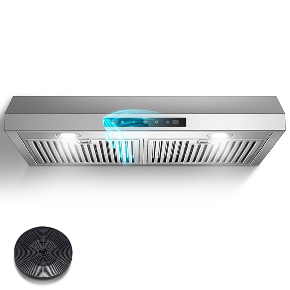 Zomagas 30" Stainless Steel Under Cabinet Range Hood: 800 CFM, Gesture & Touch, Ducted/Ductless