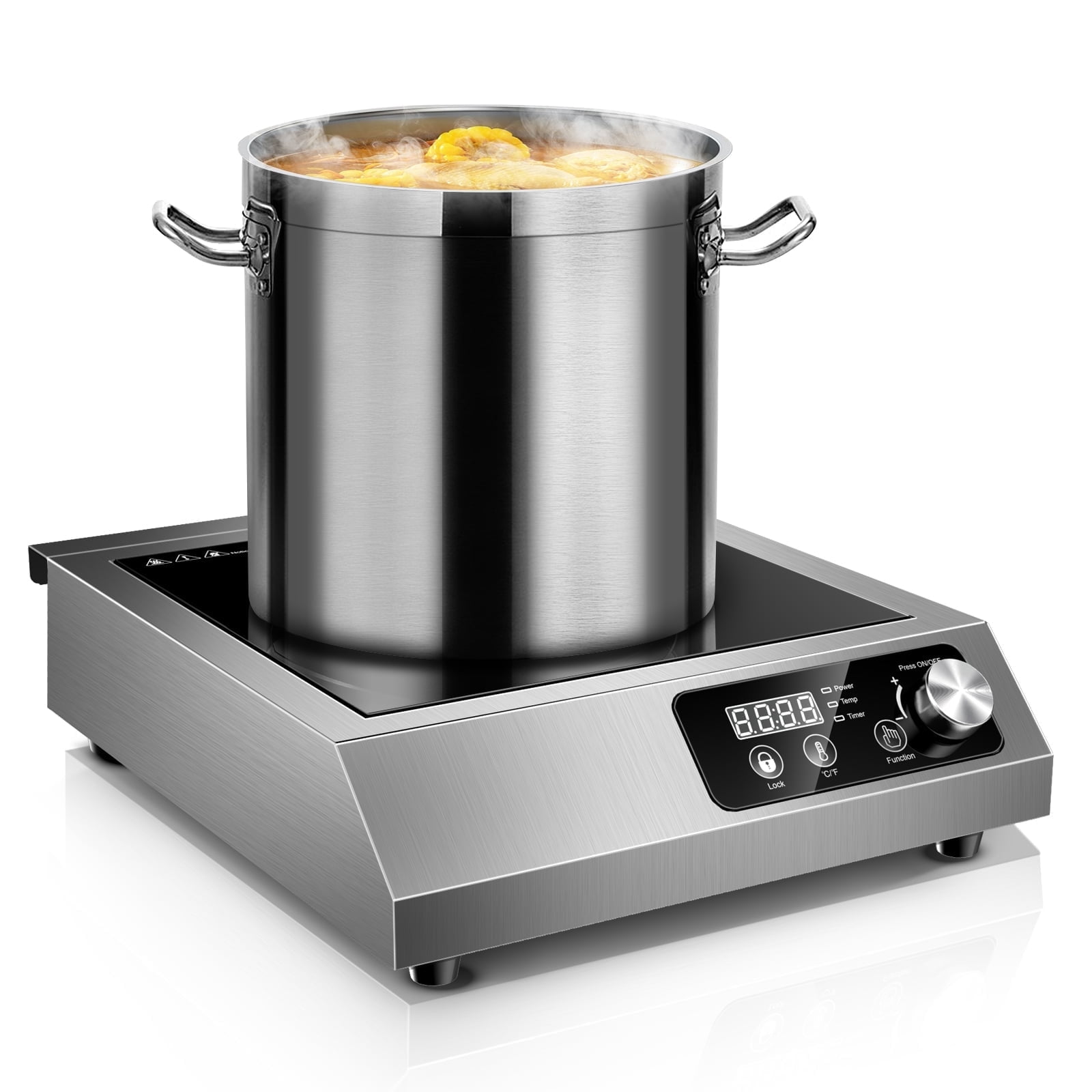 Zomagas 1800W Commercial Induction Cooktop – Portable, ETL-Certified, 10 Temp/Power Levels (140°F-460°F), Stainless Steel, Knob Control, Child Lock – For Restaurant, Home & Outdoor Use‌