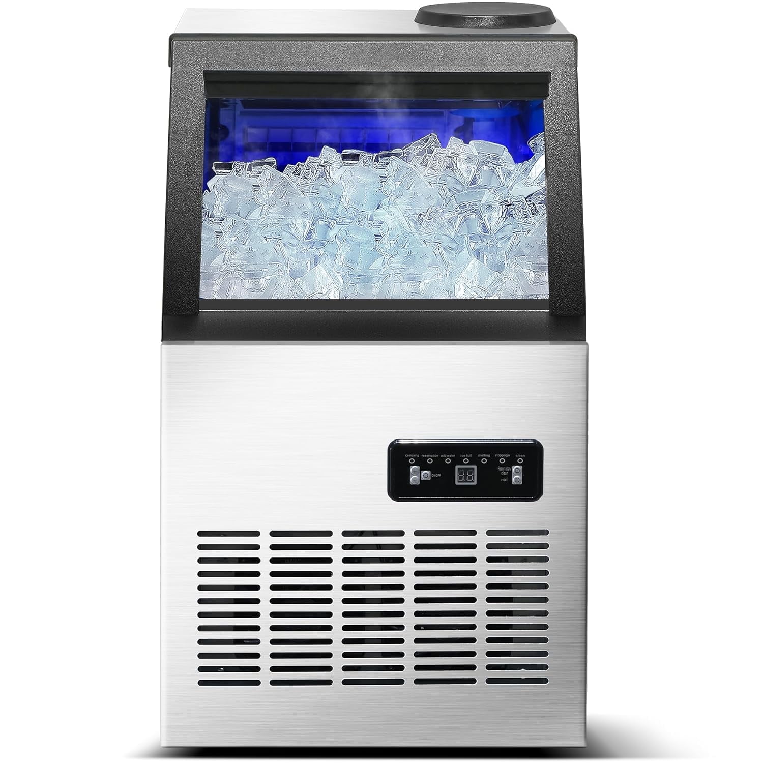Zomagas Ice Maker Machine 110Lbs/24H Stainless 28LBS Storage Ice Cubes 2 Inlet Modes for Restaurant