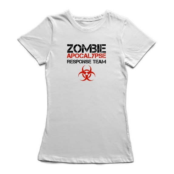 Zombie Apocalypse Response Team Biohazard Graphic Women White T-Shirt, Female XX-Large