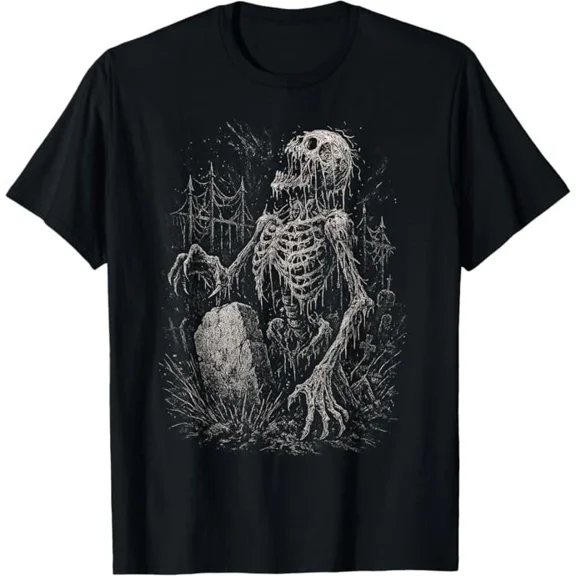Zombie Bony Head Undead Horror Goth Alternative Graphic Unisex T-Shirt, up to Size 5XL