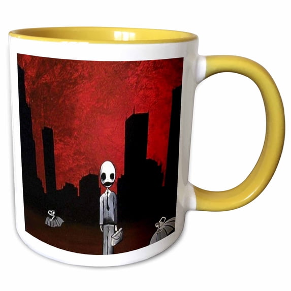 3drose, Zombie Boy in the Red Sky City, 15oz Two-tone Yellow Mug