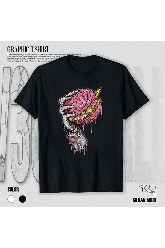 Zombie Brain Hamburger Horror Fast Food Parody Graphic Tee Unisex T-Shirt, up to size 5XL