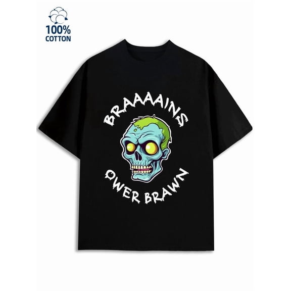 Zombie Brains T-Shirt men Zombies 180G 100% Cotton black design retro style Unique Design Unisex Shirt Graphic tshirts Unique Design Unisex Shirt Graphic Tee tshirts
