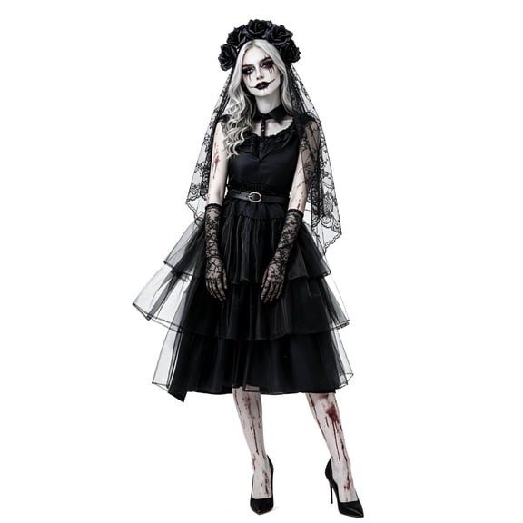 Zombie Bride Costume Women Corpse Adult Gothic Ghost Killer Bride Layered Tulle Dress Halloween Cosplay Outfits ,M