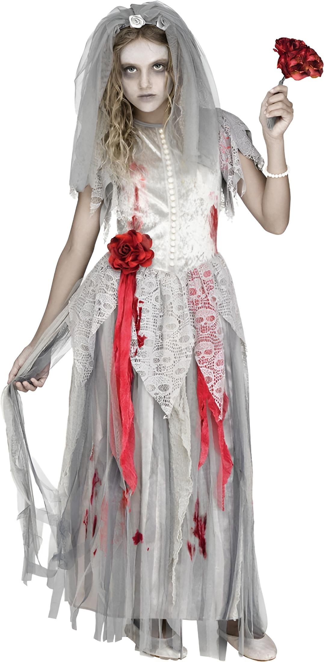 Kid's Scary Zombie Bride Halloween Costume with Tattered Dress ...