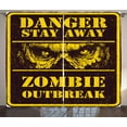 thumbnail image 1 of Ambesonne Zombie Curtains 2 Panel Set, Monster Warning, 108" x 96", Chestnut Brown Yellow, 1 of 2