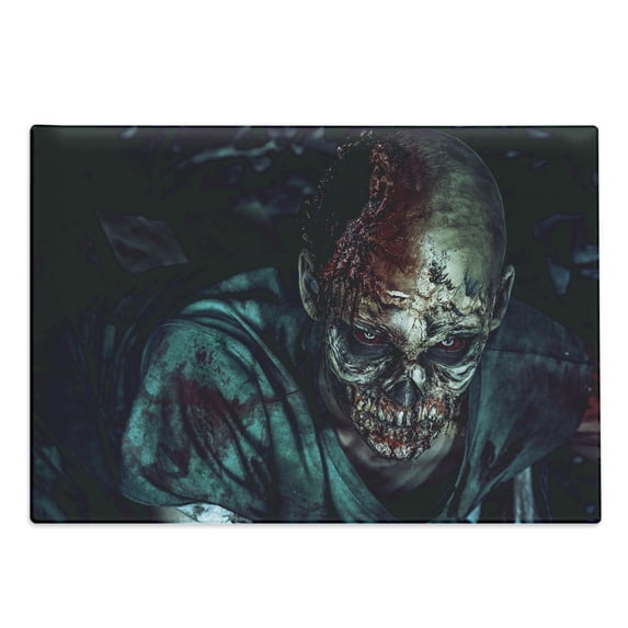 Zombie Cutting Board, Man Shot in Head with Bloody Details Fearful Monster Design Vampire Fantasy Print, Decorative Tempered Glass Cutting and Serving Board, Large Size, Multicolor, by Ambesonne