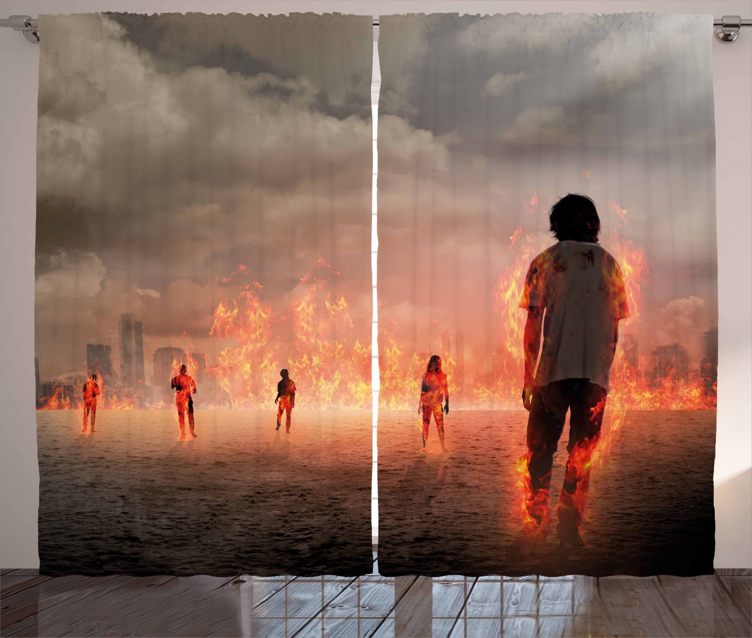 Ambesonne Zombie Curtains 2 Panel Set, People in, 108