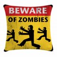 thumbnail image 1 of Zombie Decor Throw Pillow Cushion Cover, Beware of Zombies Fiction Humor Sign Warning Emblem Modern Graphic Art, Decorative Square Accent Pillow Case, 24 X 24 Inches, Yellow Black Red, by Ambesonne, 1 of 2