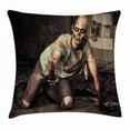 thumbnail image 1 of Zombie Decor Throw Pillow Cushion Cover, Halloween Scary Dead Man in Old Building with Bloody Head Nightmare Theme, Decorative Square Accent Pillow Case, 24 X 24 Inches, Grey Mint Peach, by Ambesonne, 1 of 2