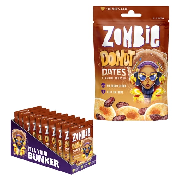 Zombie Doughnut Dates, Naturally Flavoured, Pitted, 10 x 45g Bags