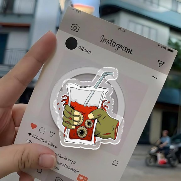 Zombie Drink Phone Grip, Horror Aesthetic Phone Holder, Creepy Eyeball Drink Grip, Spooky Gothic Phone Accessory, Halloween Zombie Gift