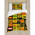 thumbnail image 1 of Zombie Duvet Cover Set, Apocalypse Signs Attention Danger Safe Point Evil Phrase Modern Image Print, Decorative 2 Piece Bedding Set with 1 Pillow Shams, Twin Size, Yellow Grey Red, by Ambesonne, 1 of 3