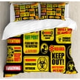 thumbnail image 1 of Zombie Duvet Cover Set, Apocalypse Signs Attention Danger Safe Point Evil Phrase Modern Image Print, Decorative 3 Piece Bedding Set with 2 Pillow Shams, Queen Size, Yellow Grey Red, by Ambesonne, 1 of 3