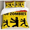 thumbnail image 1 of Zombie Duvet Cover Set, Beware of the Zombies Fiction Humor Sign Warning Emblem Modern Graphic Art, Decorative 3 Piece Bedding Set with 2 Pillow Shams, Queen Size, Yellow Black Red, by Ambesonne, 1 of 3