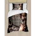 thumbnail image 1 of Zombie Duvet Cover Set, Dead Person in Ruined House with Creepy Looking Murder Killing Scary Print, Decorative 2 Piece Bedding Set with 1 Pillow Shams, Twin Size, Taupe Peach, by Ambesonne, 1 of 3
